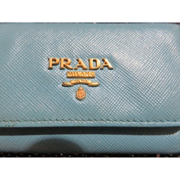 PRADA Voyager Italian Saffiano Leather Metal 6 Key Holder Cobalt Turquoise Blue - Picture 8 of 10